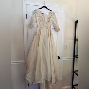 Antique Ivory Vintage Inspired Bridal Gown with Lace Appliqué